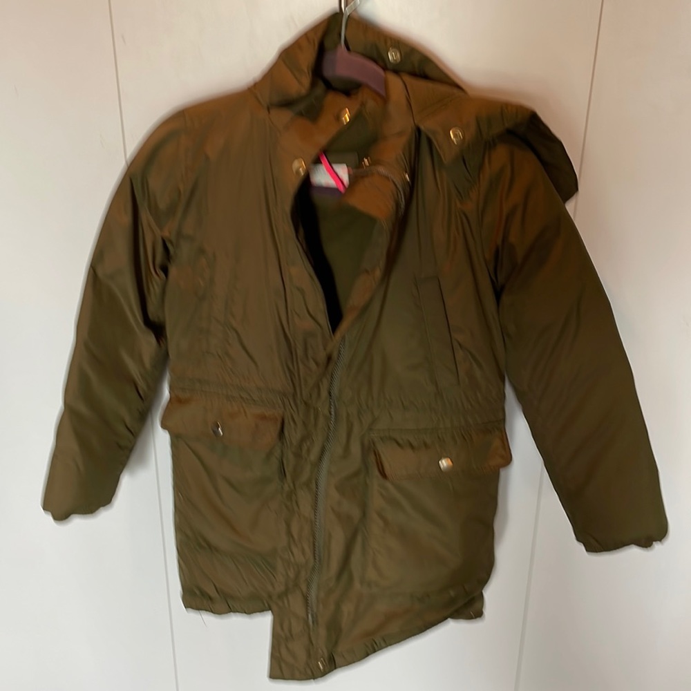 Crewcuts kids parka. Army green. Quilted hoodie. Waterproof. Size 10.